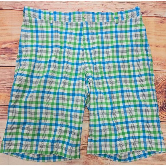 Nike Golf Mens Plaid Dri-Fit Shorts 34 Lightweight Blue Green - Picture 1 of 7